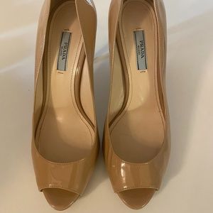 Prada Nude Patten Leather High Heel Sandals